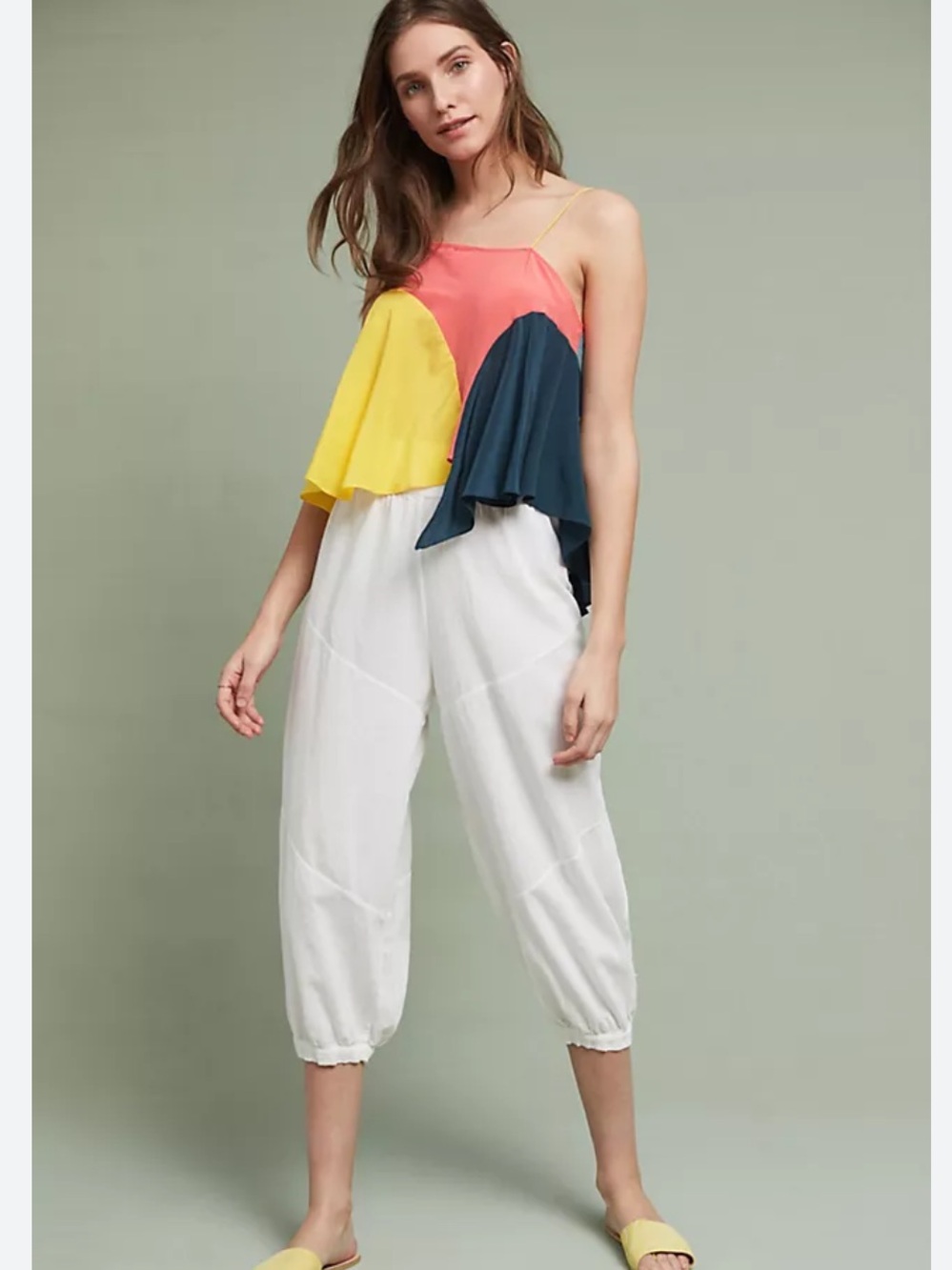 Anthropologie Lilka Vista Color-block Spaghetti-Strap Top in 100% Silk